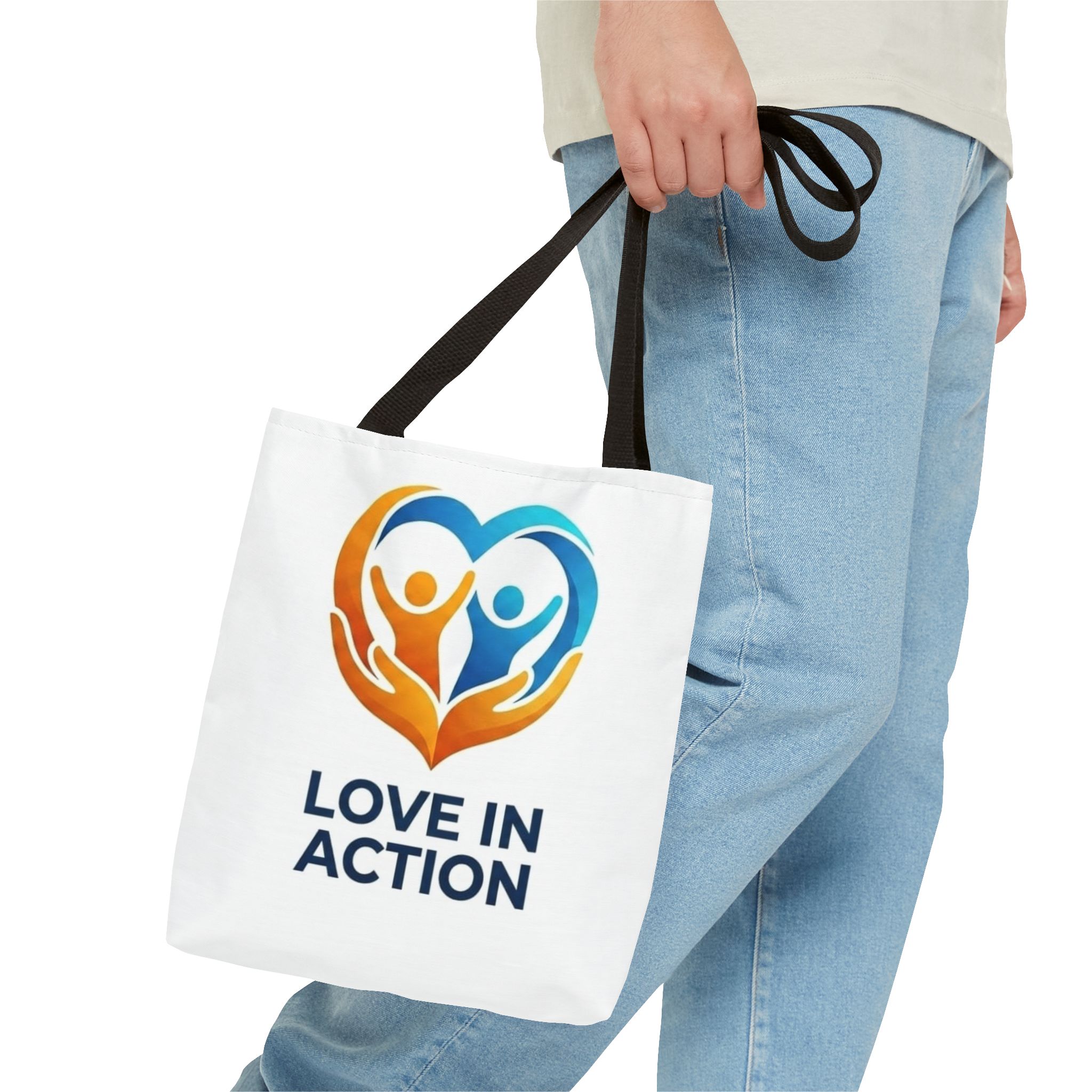 Love in Action Heart Logo Tote Bag – Charity Volunteer Canvas Tote – Image 3