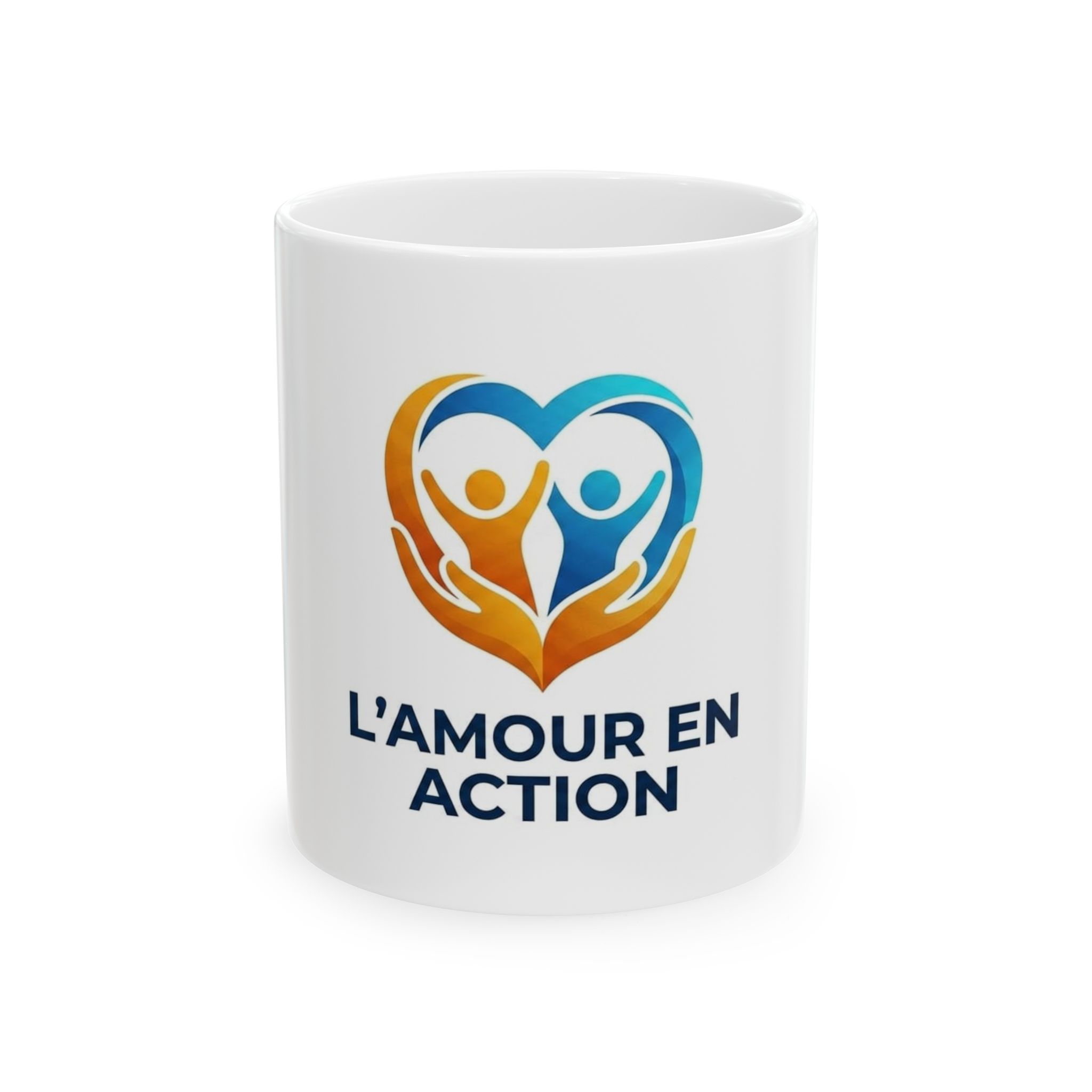 L'Amour en Action Ceramic Mug — Heart & Hands Charity Coffee Cup (11oz/15oz)